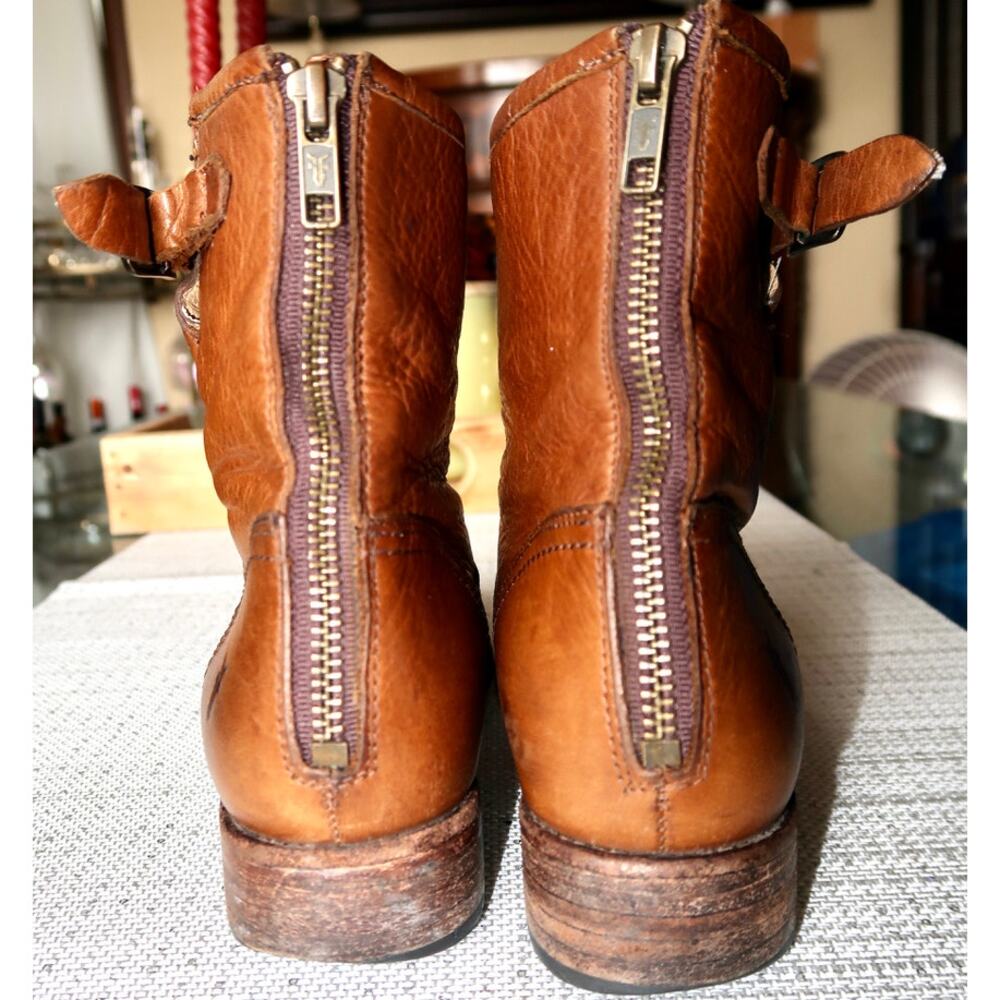 FRYE Women's Pippa Back Zip Short Ankle Boot Cognac Size 6.5 M - Picture 5 of 6